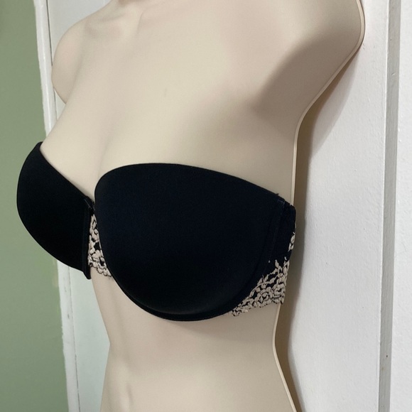 WACOAL Embrace Lace Floral Black White Strapless Womens Bra 34D - Picture 2 of 15